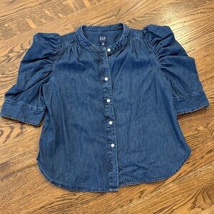 GAP Blue Denim short sleeve Shirt with puff sleeves, XSP